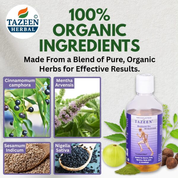 Tazeen Massage Oil made with 100 percent organic herbal ingredients