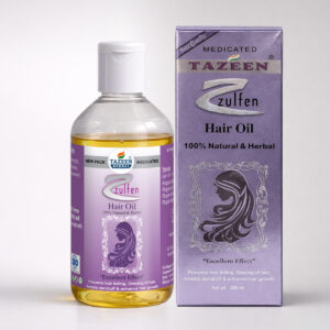 Tazeen Herbal Zulfen Hair Oil bottle and box 100 percent natural medicated hair care
