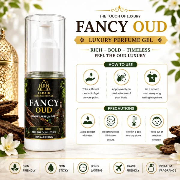How to use Fancy Oud Luxury Perfume Gel with safety precautions and application instructions