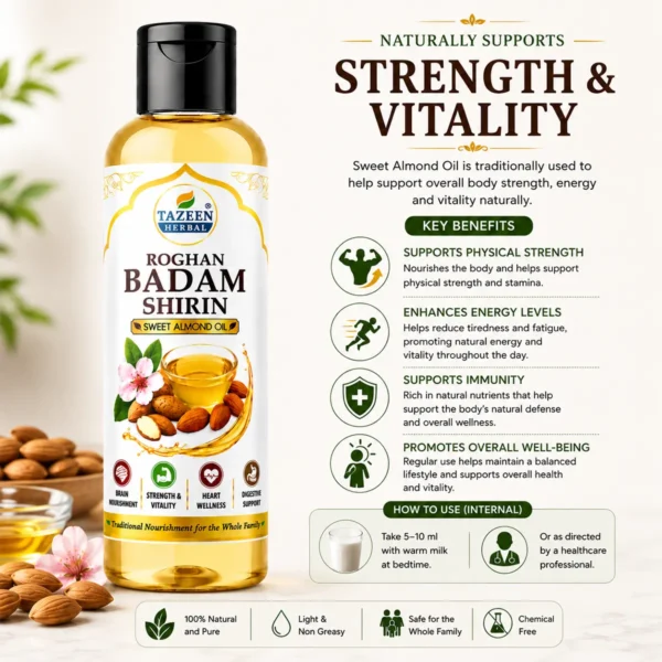 Sweet almond oil for strength vitality energy and daily wellness